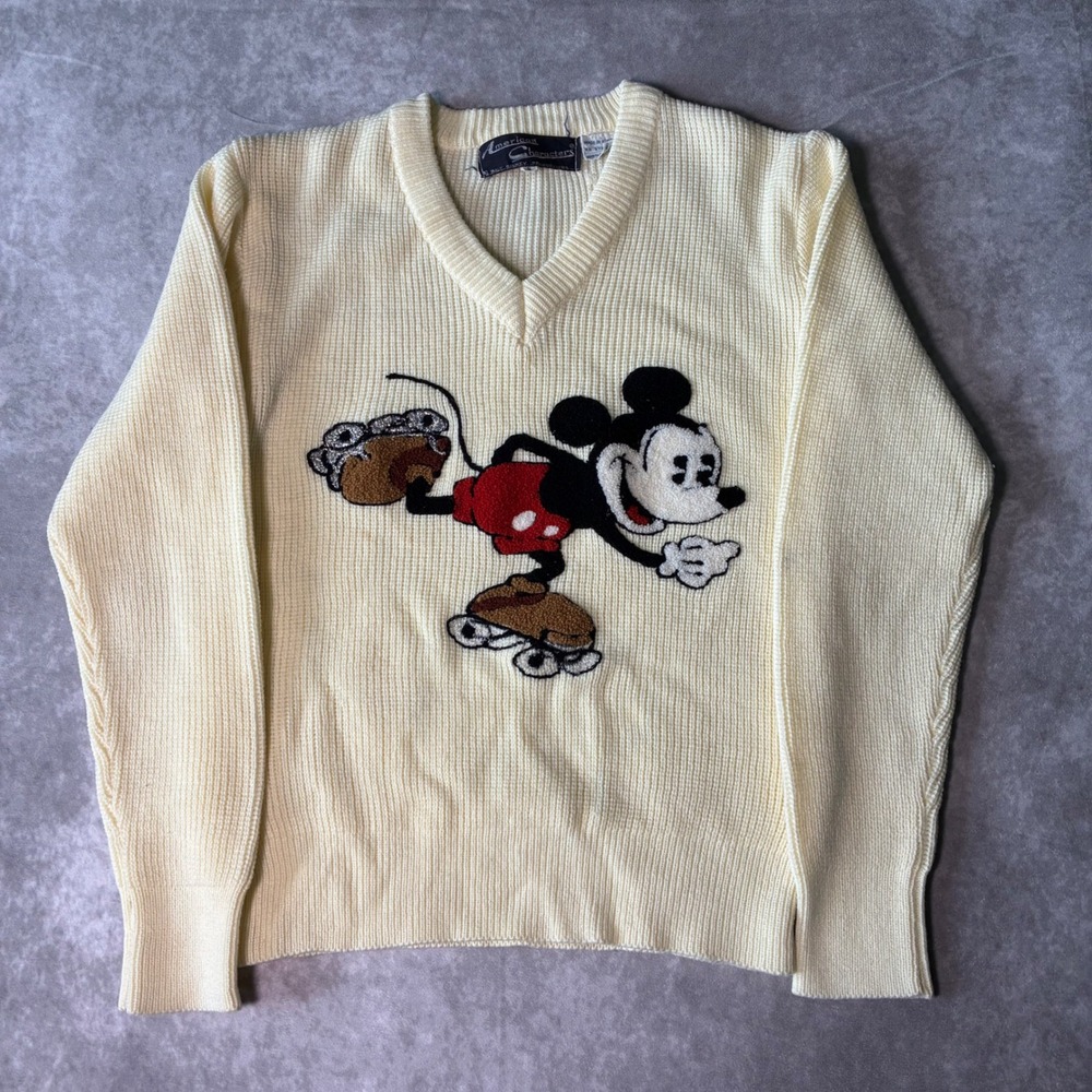 True Vintage Disney Mickey Mouse Roller Skating V-Neck Sweater